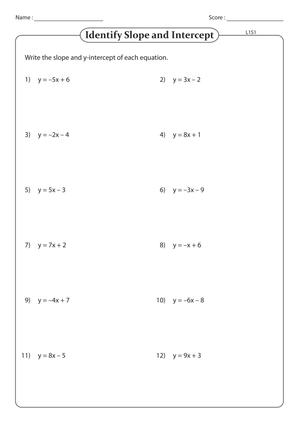 Find Slope & Y-Intercept Worksheet