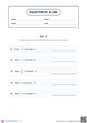 Printable Equation of a Line Worksheet | Grade 10-12 Math