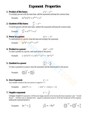 Exponent Properties Practice Sheet