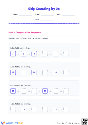 Essential Skip Counting by 3s Worksheet | Grade 2 Ready