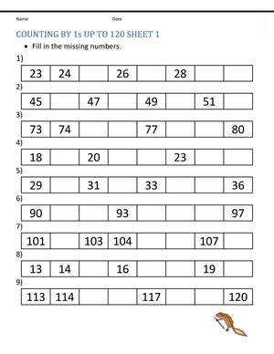 Counting Up to 120 Worksheet