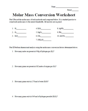 Practice Molar Mass Conversion