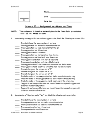 Atoms and Ions Assignment
