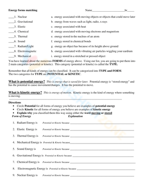 Matching Forms of Energy