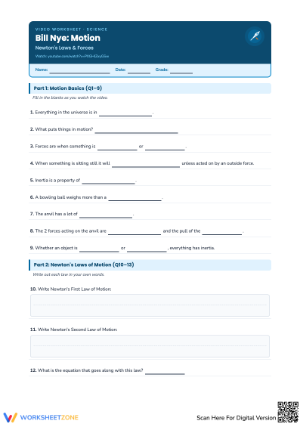 Bill Nye on Motion: An Educational Worksheet