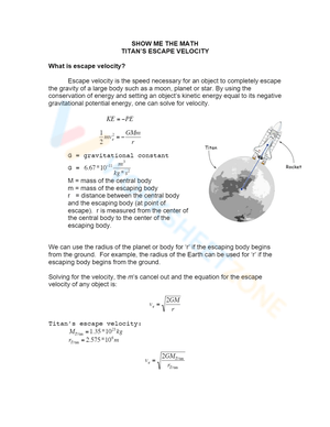 Understanding Escape Velocity Worksheet