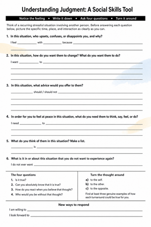 Essential Social Skills Worksheet: Understanding Judgment