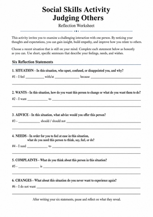 Social Skills Activity: Judging Others