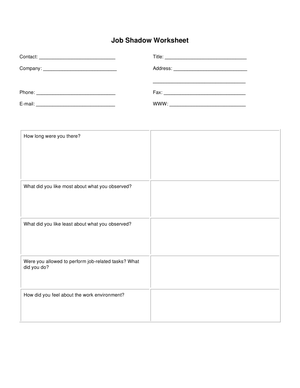 Job Shadow Worksheet: Career Exploration