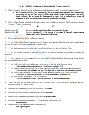 Understanding Intermolecular Forces Worksheet