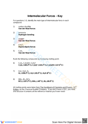 Intermolecular Forces - Key