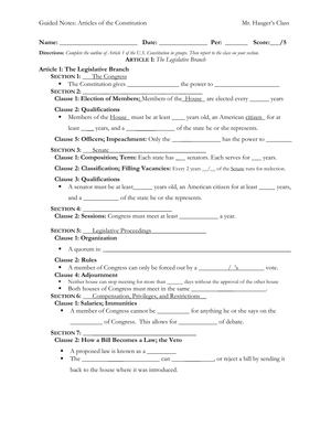 Guided Notes on the Articles of the Constitution