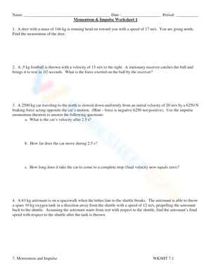 Practice: Momentum and Impulse Worksheet