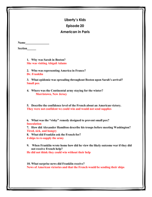 Liberty's Kids Episode 20 Worksheet