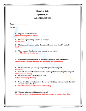 Liberty's Kids Episode 20 Worksheet