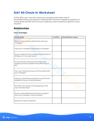 Day 90 Check-In Worksheet