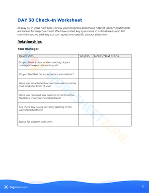 Day 30 Check-In Worksheet: Reflect and Plan