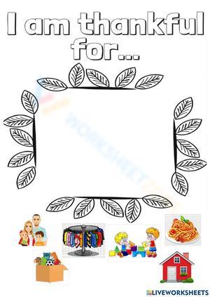 I am Thankful For List Worksheet