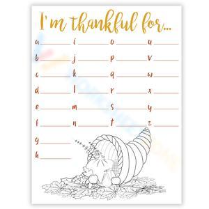 List of Things I'm Thankful For Worksheet