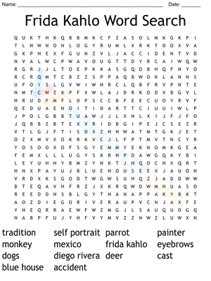 Frida Kahlo Word Search Puzzle