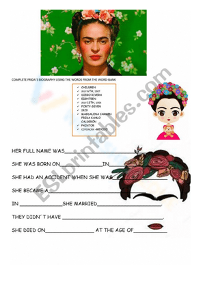 Frida Kahlo Biography Worksheet
