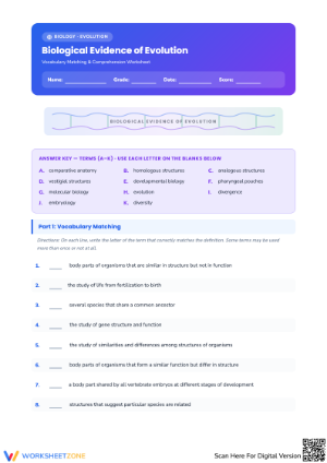 Biological Evidence of Evolution Worksheet