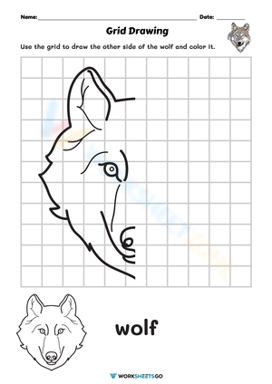 Wolf Symmetry Grid Drawing and Coloring Worksheet