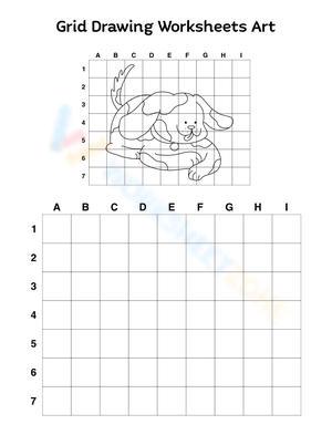 Learn to Draw a Dog: Grid Coloring Page
