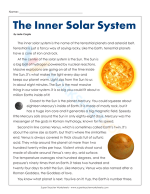 The Inner Solar System Worksheet