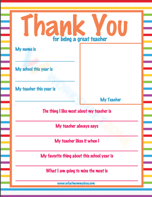 A Great Teacher: Appreciation Worksheet