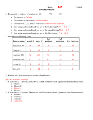 Isotope Practice: Chemistry Worksheet
