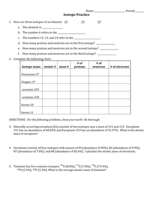 Isotope Practice: Chemistry Skills