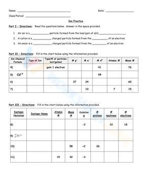 Ion and Charged Isotope Practice Worksheet