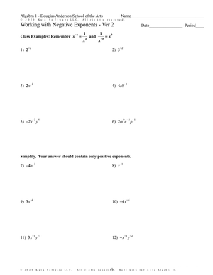 Working with Negative Exponents Worksheet