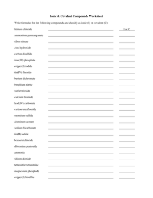 Ionic & Covalent Compounds Worksheet