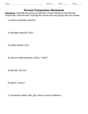 Percent Composition Worksheet | Essential Chemistry Practice