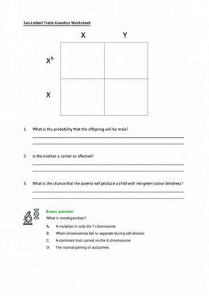 Sex-Linked Traits Worksheet | Essential Grade 9-12 Biology