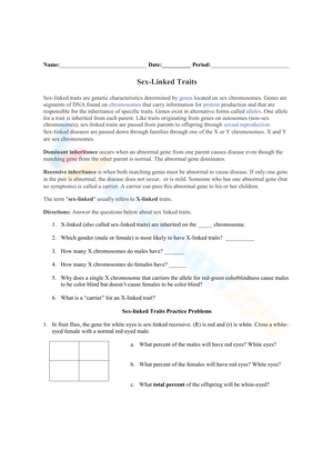 Sex-Linked Trait Worksheet 2