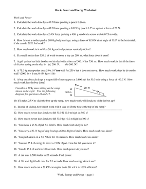 Work, Power, and Energy Worksheet
