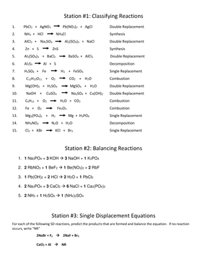 Classifying Reactions Worksheet
