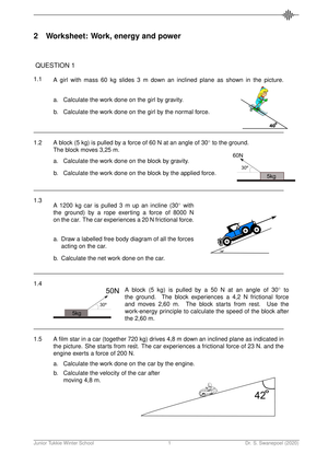 Work, Energy, and Power Physics Worksheet