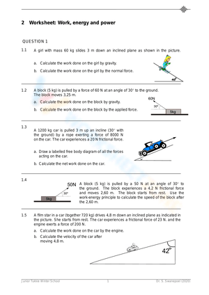 Work, Energy, and Power Physics Worksheet