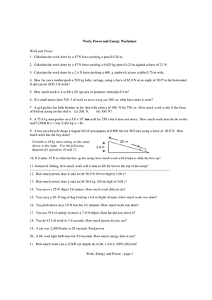 Work Energy Power: Physics Worksheet