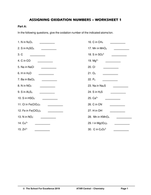 Updated Oxidation Numbers Worksheet