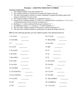 Assigning Oxidation Number Worksheet