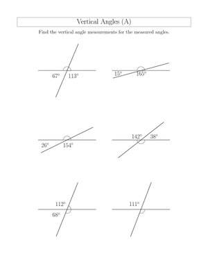 Vertical Angles Worksheet