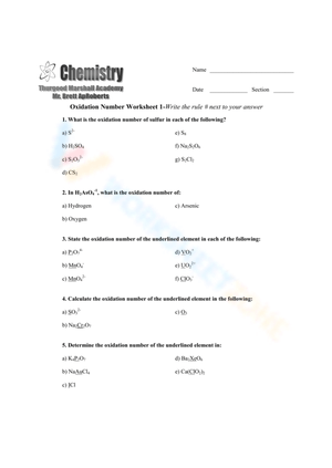Assigning Oxidation Number Worksheet 2