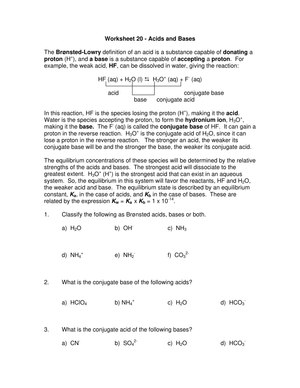 Acids and Bases Worksheet