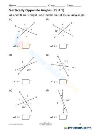 Vertical Angles Worksheet 3