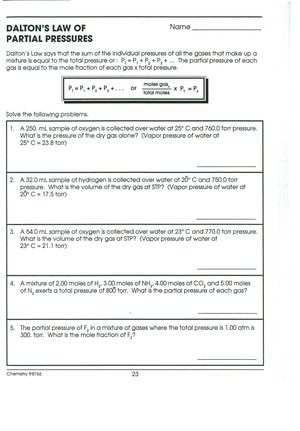 Practice Problems for Dalton's Law